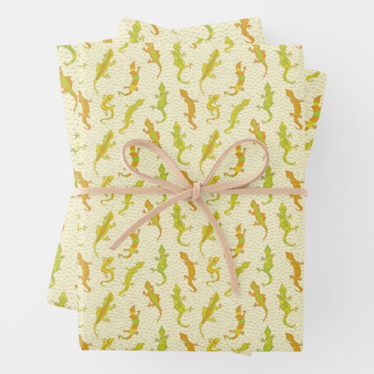 Rock Climbing Geckos auf gelb - nahtlos Muster. Geschenkpapier Set (Beispiel)