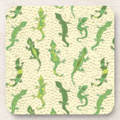 Rock Climbing Geckos auf gelb - nahtlos Muster. Getränkeuntersetzer (Vorderseite)