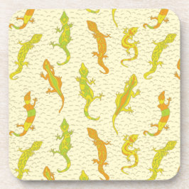 Rock Climbing Geckos auf gelb - nahtlos Muster. Getränkeuntersetzer