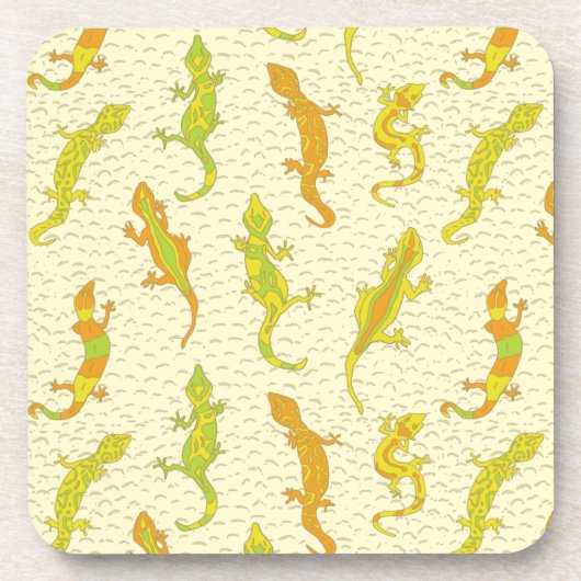 Rock Climbing Geckos auf gelb - nahtlos Muster. Getränkeuntersetzer (Vorderseite)
