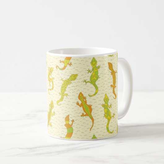 Rock Climbing Geckos auf gelb - nahtlos Muster. Kaffeetasse (VorderseiteRechts)
