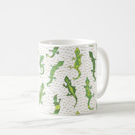 Rock Climbing Geckos auf gelb - nahtlos Muster. Kaffeetasse (VorderseiteRechts)
