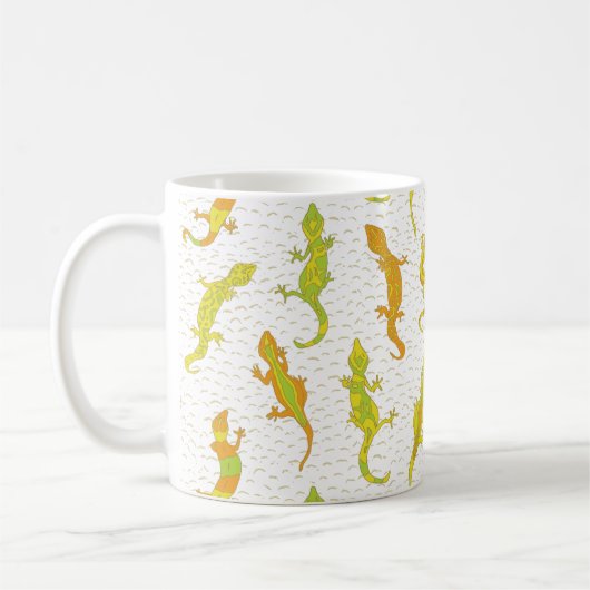 Rock Climbing Geckos auf gelb - nahtlos Muster. Kaffeetasse (Links)