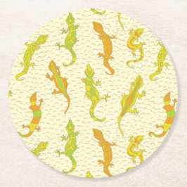 Rock Climbing Geckos auf gelb - nahtlos Muster. Runder Pappuntersetzer