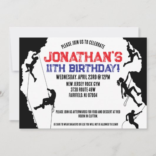 Rock Climbing Gym Geburtstag Einladung (Vorderseite)