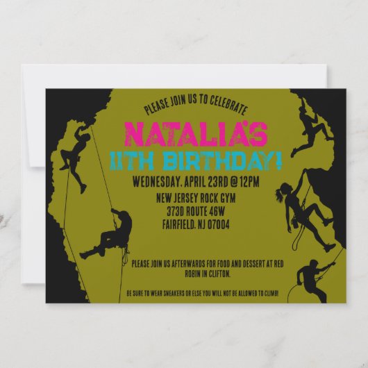 Rock Climbing Gym Geburtstag Einladung (Vorderseite)