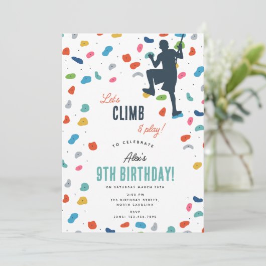 Rock Climbing Niedlich Kindergeburtstag Party Einladung (Stehend Vorderseite)