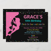 Rock Climday Party Girl Rosa Regenbogen Einladung (Vorne/Hinten)