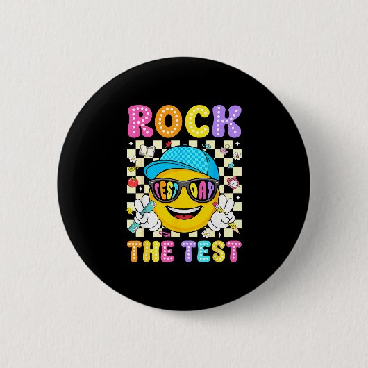 Rock den Test lächelndes Gesicht Sonnenbrille Lehr Button (Vorderseite)
