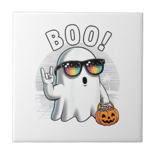 Rock Ghost Retro Halloween Pumpkin Funny Boo Fliese