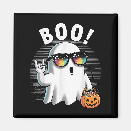 Rock Ghost Retro Halloween Pumpkin Funny Boo Magnet (Vorne)