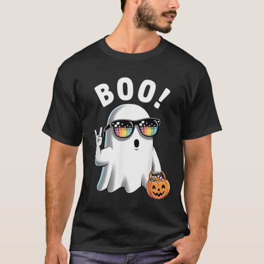 Rock Ghost Retro Halloween Pumpkin Funny Boo T-Shirt (Vorderseite)