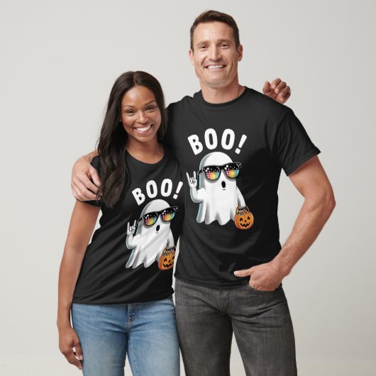 Rock Ghost Retro Halloween Pumpkin Funny Boo T-Shirt (Unisex)