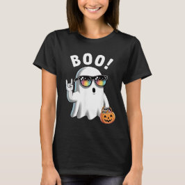 Rock Ghost Retro Halloween Pumpkin Funny Boo T-Shirt