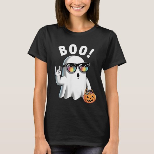 Rock Ghost Retro Halloween Pumpkin Funny Boo T-Shirt (Vorderseite)