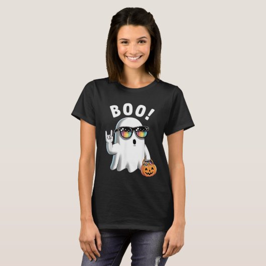 Rock Ghost Retro Halloween Pumpkin Funny Boo T-Shirt (Vorne ganz)