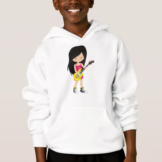 Rock Girl, Black Hair, Band, Musik, Gitarrenspiele Hoodie (Vorderseite)