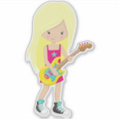 Rock Girl, Blonde Hair, Gitarrenspieler, Band, Mus Aufkleber (Vorderseite)