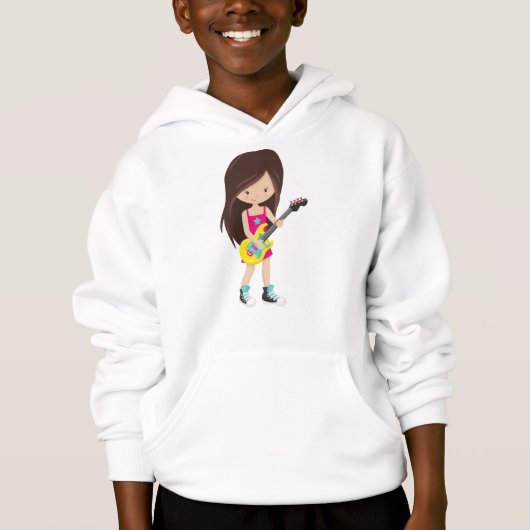 Rock Girl, Brown Hair, Gitarrenspieler, Band, Musi Hoodie (Vorderseite)