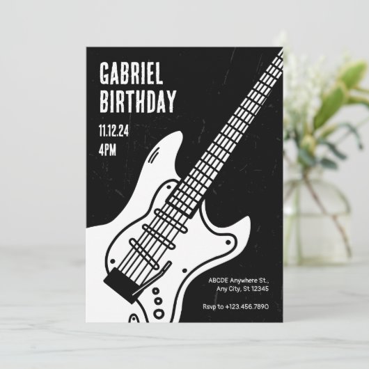 Rock Gitarre Geburtstag Einladung (Stehend Vorderseite)