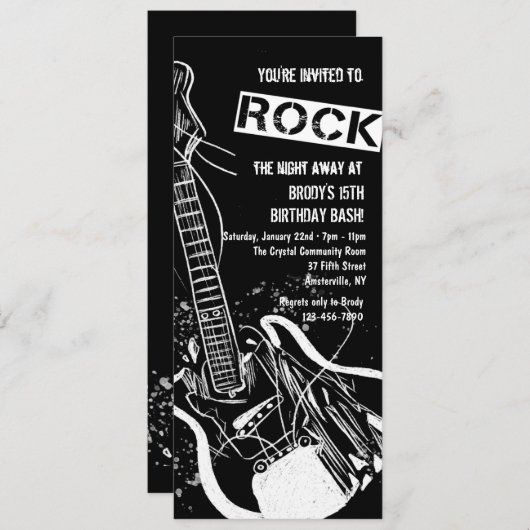 Rock Guitar Black Einladung (Vorne/Hinten)