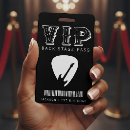 Rock Guitar Pick Kids Birthday Party Black VIP Ausweis