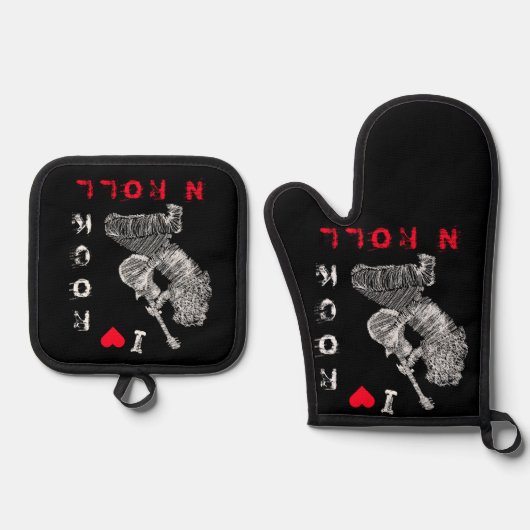 Rock Guitar Player Oven Mitt & Pot Holder Set (Vorderseite)