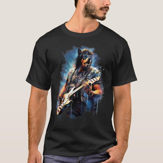 Rock Guitar Rottweiler Dog Guitarist T-Shirt (Vorderseite)