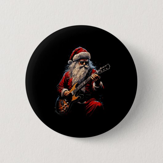 Rock Guitar Santa Claus Playing Guitar - Funny Chr Button (Vorderseite)