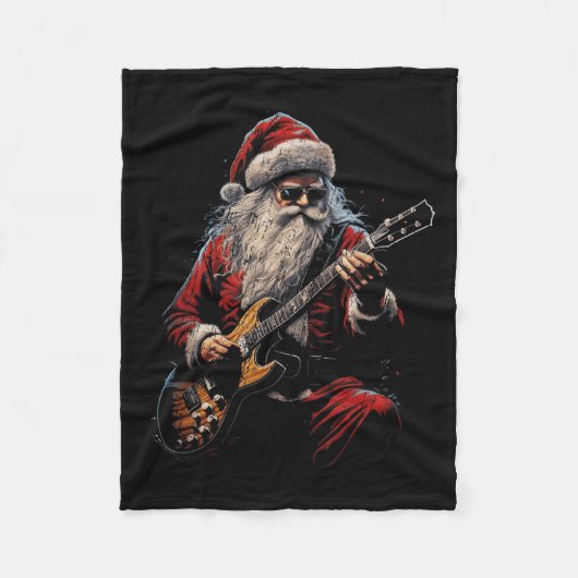 Rock Guitar Santa Claus Playing Guitar - Funny Chr Fleecedecke (Vorderseite)