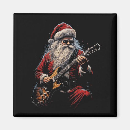 Rock Guitar Santa Claus Playing Guitar - Funny Chr Magnet (Vorne)