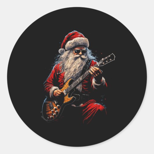 Rock Guitar Santa Claus Playing Guitar - Funny Chr Runder Aufkleber (Vorderseite)