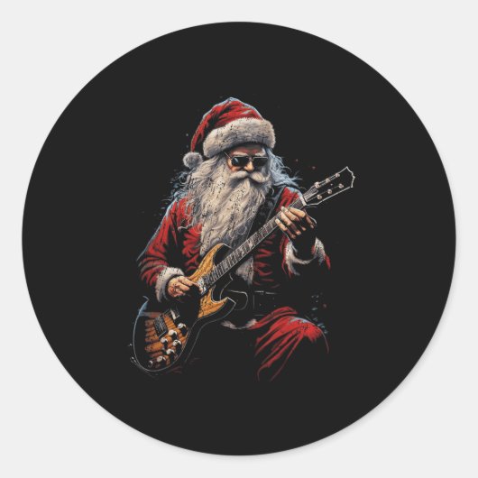 Rock Guitar Santa Claus Playing Guitar - Funny Chr Runder Aufkleber (Vorderseite)