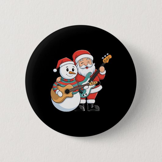 Rock Guitar Snowman und Santa Claus Gitarre spiele Button (Vorderseite)