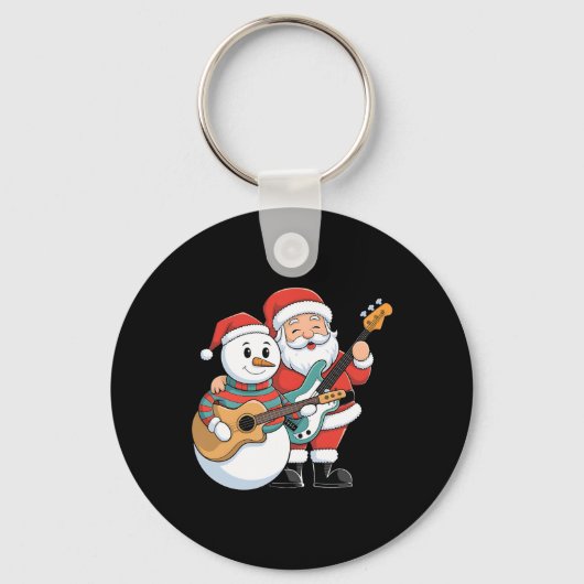 Rock Guitar Snowman und Santa Claus Gitarre spiele Schlüsselanhänger (Vorderseite)