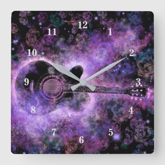 Rock Guitar Wall Clock Rock and Roll Music Quadratische Wanduhr (Vorderseite)