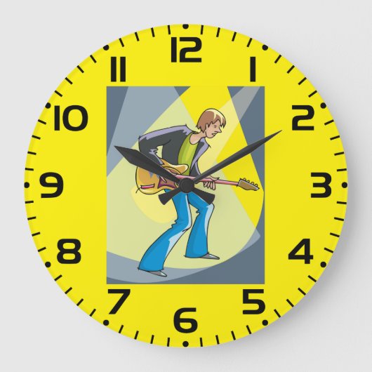 Rock Guitarist 70s Style Musician Große Wanduhr (Vorderseite)
