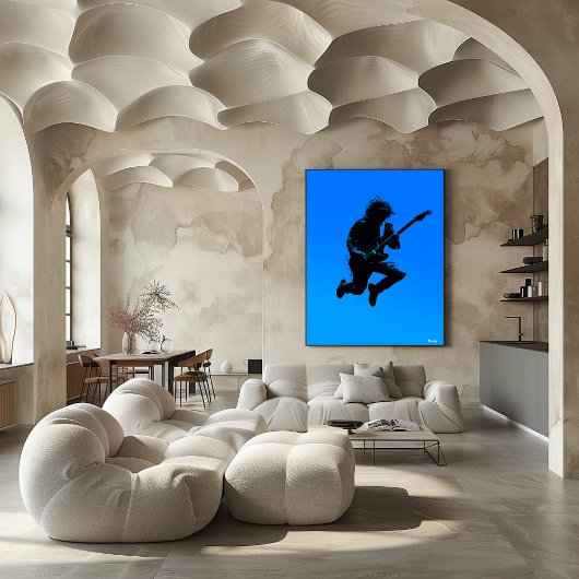 Rock Guitarist Poster - Black Silhouette on Blue