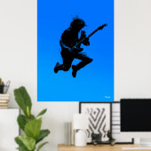 Rock Guitarist Poster - Black Silhouette on Blue (Heimbüro)