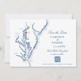 Rock Hall Maryland Wedding Elegant Navy QR Code Save The Date