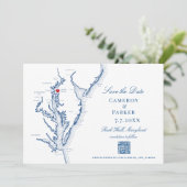 Rock Hall Maryland Wedding Elegant Navy QR Code Save The Date (Stehend Vorderseite)