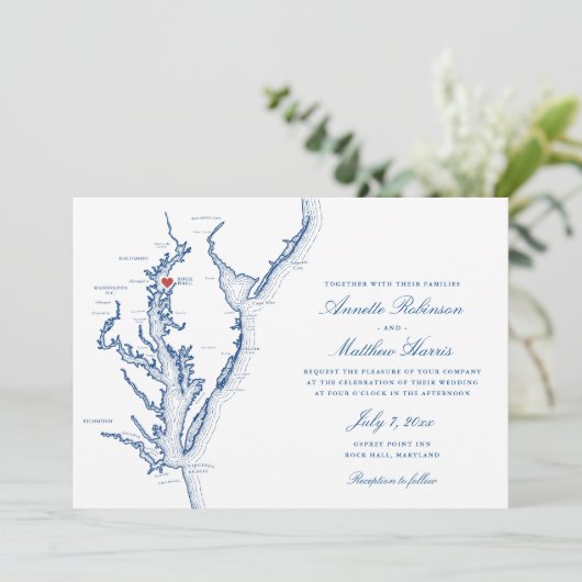 Rock Hall MD All-in-One QR Code UAWG Wedding Einladung (Stehend Vorderseite)