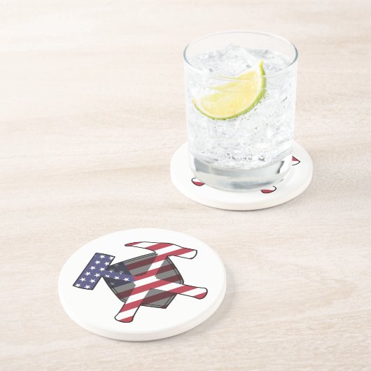 Rock-Hammer-Logo des Geologen mit amerikanischer F Getränkeuntersetzer (Seite)