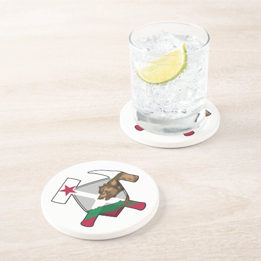 Rock-Hammer-Logo des Geologen mit kalifornischer F Getränkeuntersetzer (Seite)