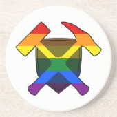 Rock-Hammer-Logo des Geologen mit LGBT-Regenbogen Getränkeuntersetzer (Vorne)