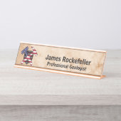 Rock-Hammer-Logo des Geologen (USA) auf der Marmor Schreibtischnamensplakette (Vorderseite )