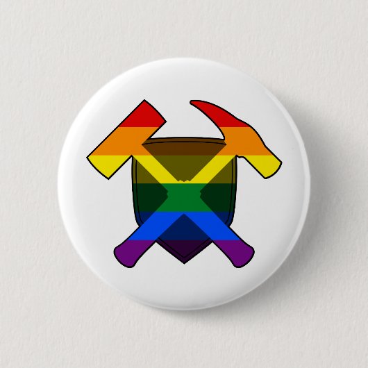 Rock Hammer Shield von Geologist - LGBT Regenbogen Button (Vorderseite)