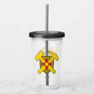 Rock Hammer und Flag-Logo des Geologen und New Mex Acryltrinkbecher