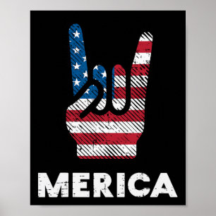 Rock Hand Merica Flag Amerika Rocker Men Poster