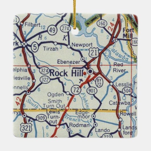 Rock Hill SC Vintage Karte Keramikornament (Rückseite)